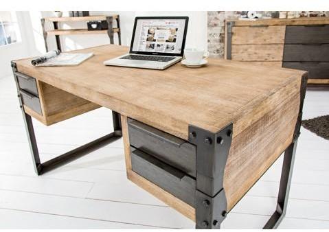 Bureau design en bois massif blanc acacia 4 tiroir