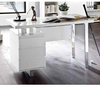 Bureau design blanc laqué avec rangement Numa