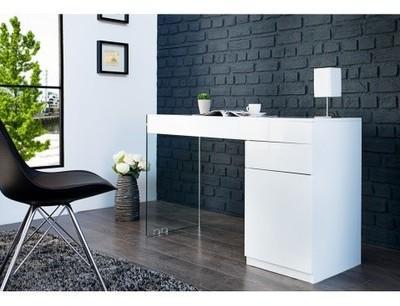 Bureau design blanc laqué et verre Crossman 120 cm