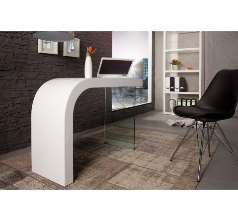 Bureau design blanc laqué et verre Timmen 120 cm