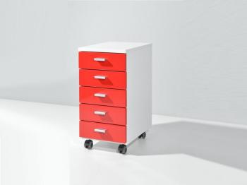 Caisson de bureau VINYL 5 tiroirs blanc/rouge