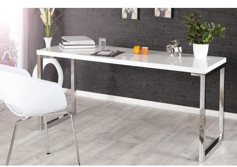 Bureau design blanc laqué et pieds en acier chromé