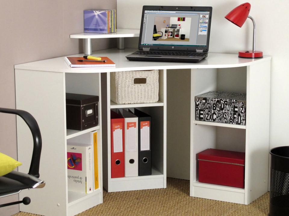 Bureau dangle avec réhausse 6 niches en bois L94x