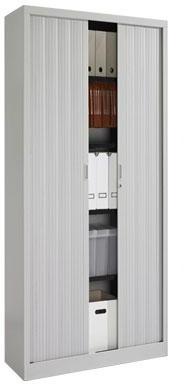 Armoire haute à rideaux, corps gris clair rideaux