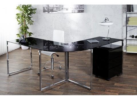 Bureau d angle design en verre noir et chrome Moly