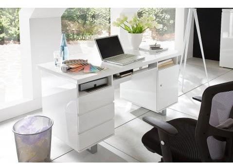 Bureau design blanc laqué avec rangement II Numa