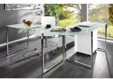 Bureau d angle design en verre transparent et chro