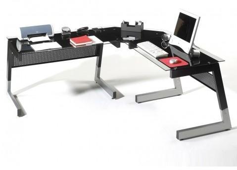 Bureau d angle design avec plateau en verre noir L