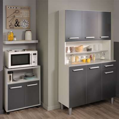Buffet + Desserte de cuisine Gris brillant - TIMY