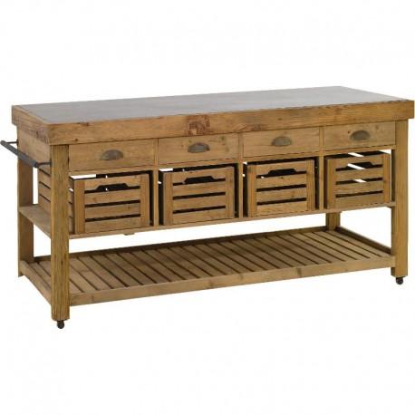 Ilot central en orme massif 183x80x88,5cm COMBLOUX