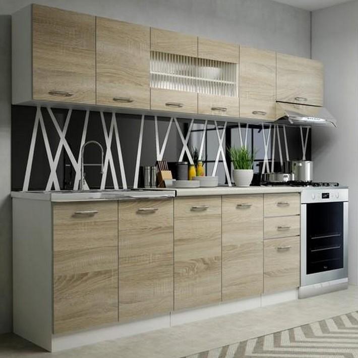 Cuisine style scandinave 260cm blanc et bois Nicos