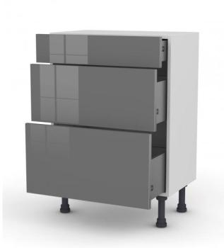 Meuble de cuisine Bas STECIA Gris 3 tiroirs L60 x H70 Meuble de cuisine Bas STECIA