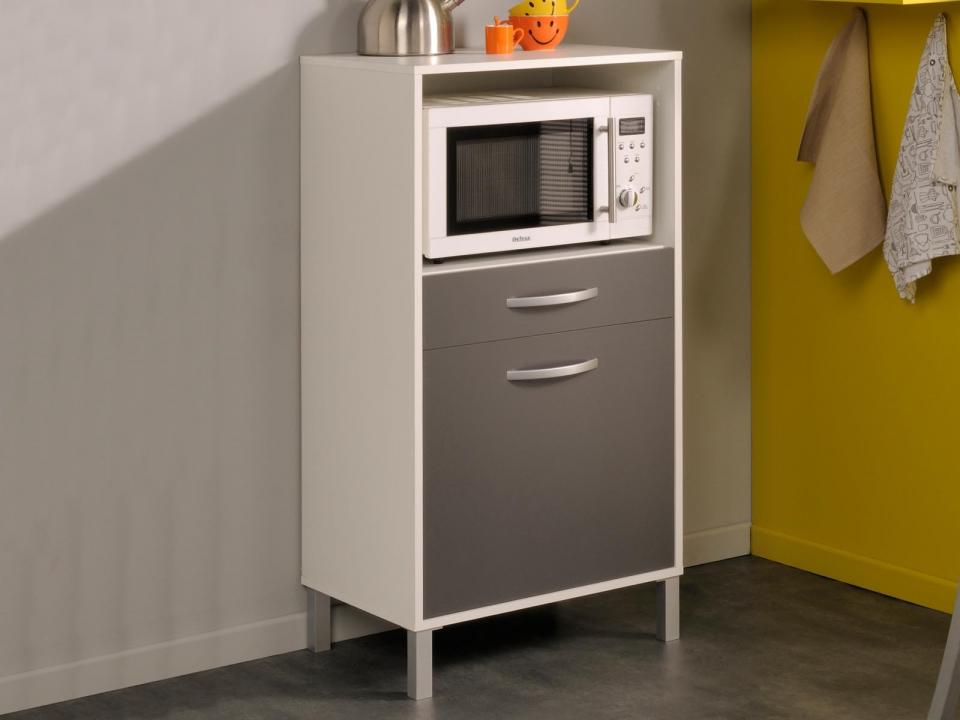 Meuble bas OPTIC 1 porte et 1 tiroir gris/blanc