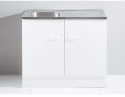 Meuble bas à 2 portes avec évier coloris blanc