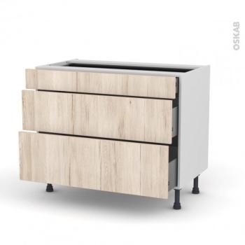 Meuble de cuisine Casserolier IKORO Chêne clair 3 tiroirs Meuble de cuisine Casserolier