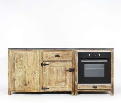 Lot de deux meubles de cuisine bois recyclé poigné