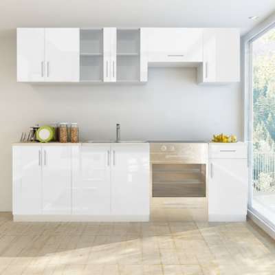 Ensemble de 7 meubles de cuisine blanc brillant