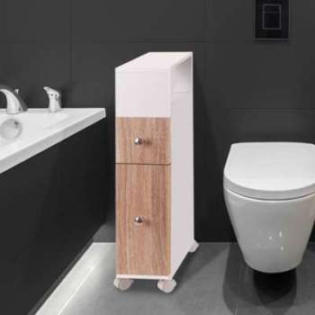Meuble rangement WC sur roulettes 2 tiroirs hêtre Meuble rangement WC sur roulettes