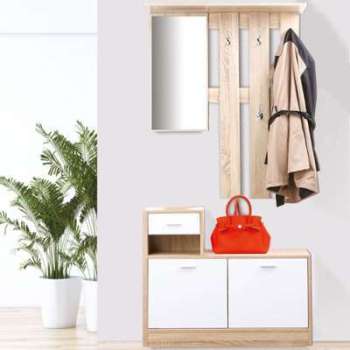 Vestiaire d entrée avec miroir design hêtre portes Vestiaire d entrée avec miroir