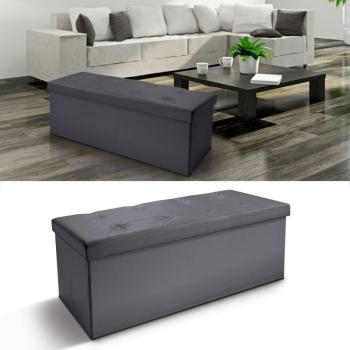 Banc coffre rangement PVC gris 76x38x38 cm pliable Banc coffre rangement PVC