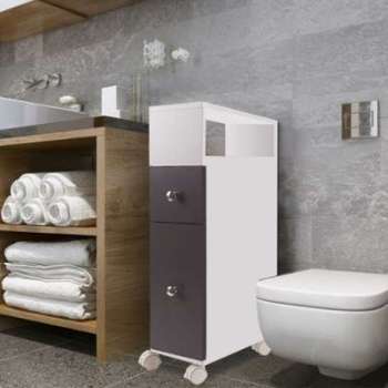 Meuble rangement WC sur roulettes 2 tiroirs gris Meuble rangement WC sur roulettes