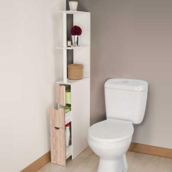 Meuble WC étagère bois 3 portes coloris hêtre gain Meuble WC étagère bois 3 portes