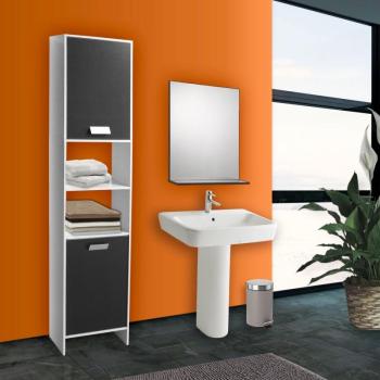 Meuble colonne salle de bain design en bois blanc portes Meuble colonne salle de bain