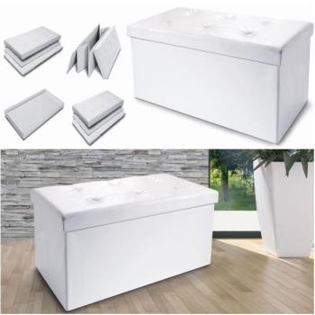 Banc coffre rangement PVC blanc 100x38x38 cm pliab