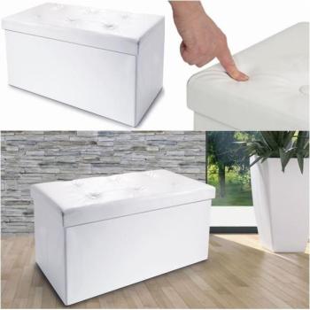 Banc coffre rangement PVC blanc 76x38x38 cm pliable Banc coffre rangement PVC