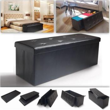 Banc coffre rangement PVC noir 100x38x38 cm pliable Banc coffre rangement PVC