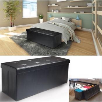 Banc coffre rangement PVC noir 76x38x38 cm pliable Banc coffre rangement PVC
