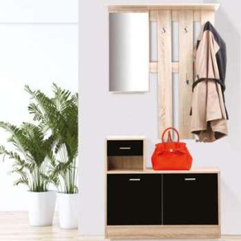 Vestiaire d entrée avec miroir design hêtre portes Vestiaire d entrée avec miroir