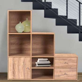Meuble de rangement escalier 3 niveaux bois façon hêtre Meuble de rangement escalier