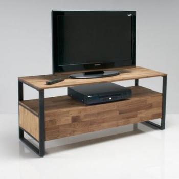 Banc TV, chêne massif abouté et acier, Hiba - La R