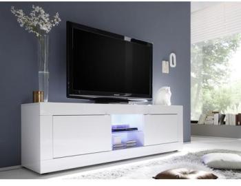 Meuble TV blanc uni avec LED - Lernig