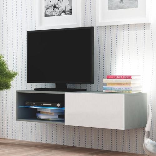 Meuble TV gris blanc suspendu a led Trevise