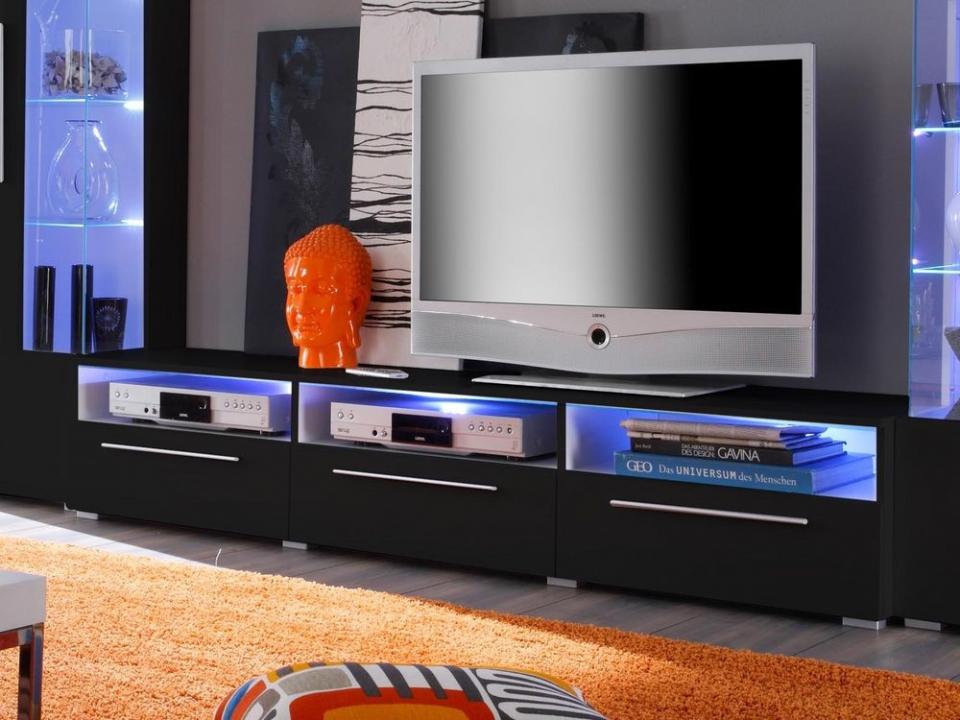 Meuble tv-hifi DONALD 3 portes noir laqué