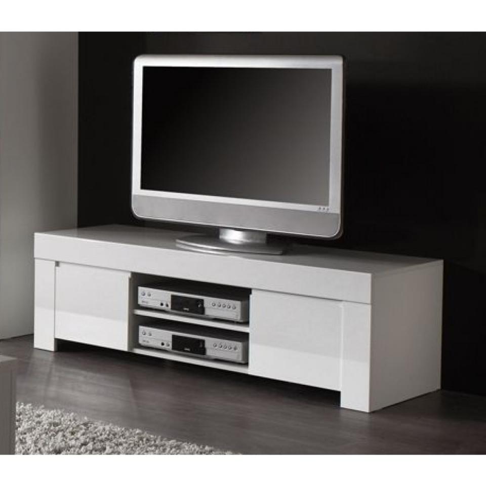 Meuble TV laqué 2 niches 2 portes - 140 x 50 x 45