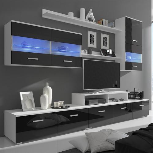 VidaXL 7 pièces de meuble murale en noir brillant