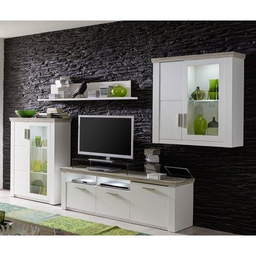 Ensemble meubles de salon blanc et bois clair cont