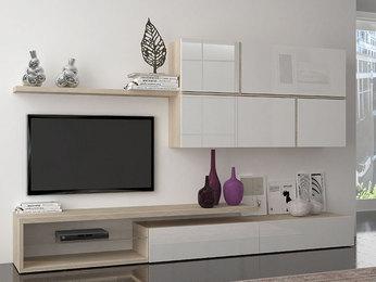 Ensemble meuble TV couleur chêne clair et blanc la