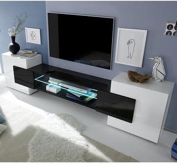 Meuble TV blanc et noir laqué brillant ARGOS 3