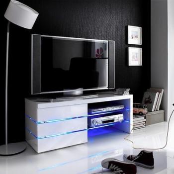 Meuble TV blanc laqué avec LED Ines