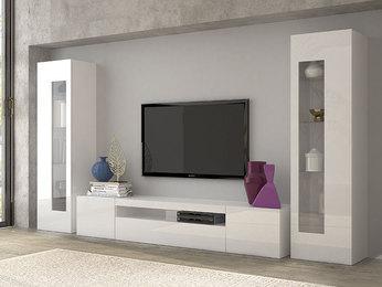 Ensemble meuble TV blanc ou gris design MARIE