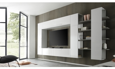 Grand mur TV laqué blanc modulable - Teelyn