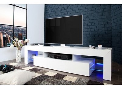 Meuble TV à Led blanc laqué 3 tiroirs Inglourious