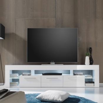 Meuble TV blanc laqué 200x44cm Tino