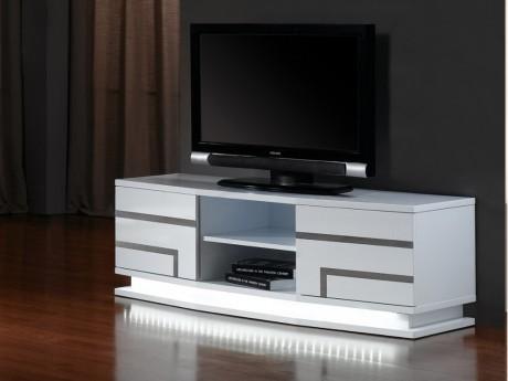 Meuble TV LUMINESCENCE - MDF laqué blanc et LEDs