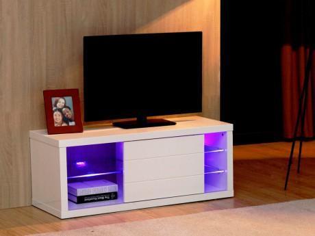 Meuble TV AMALRIC - MDF laqué blanc - LEDs - 1 por