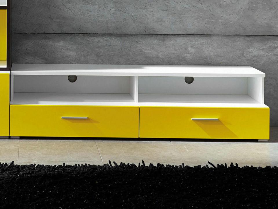 Meuble tv-hifi LINDRE 2 tiroirs 2 niches blanc/jau